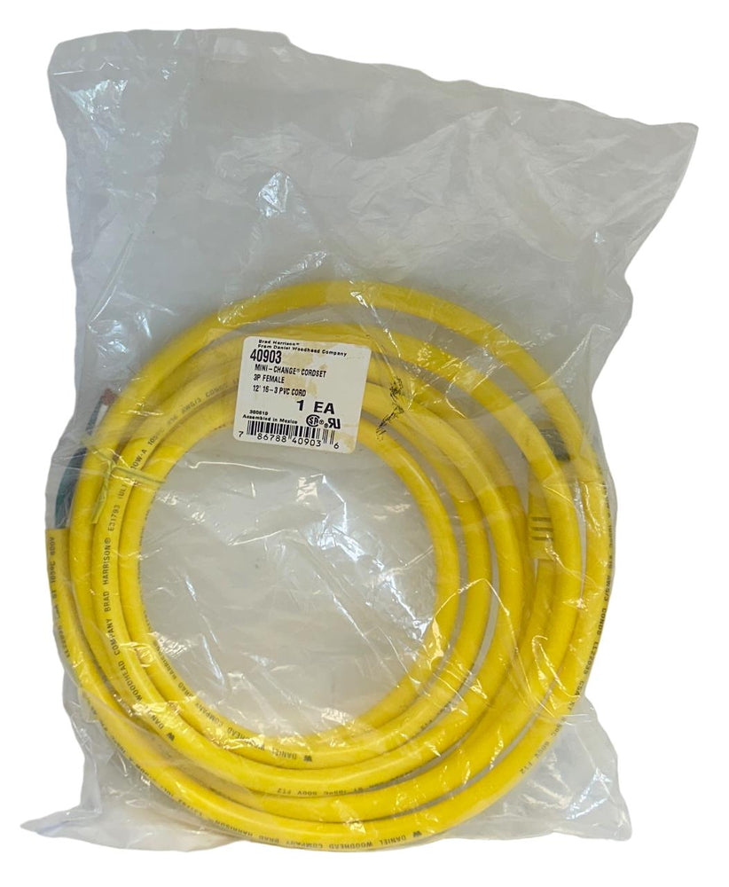 NEW WOODHEAD BRAD HARRISON 40903 MINI-CHANGE 12' CORDSET 16-3 PVC 3P NSMP