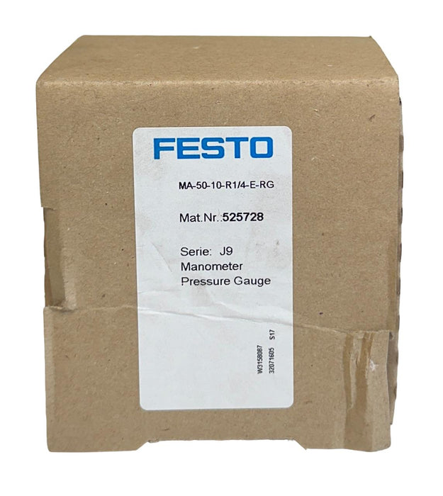 NEW FESTO MA-50-10-R1/4-E-RG / 525728 SERIES J9 PRESSURE GAUGE MANOMETER NSMP
