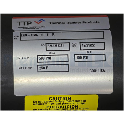 NEW TTP THERMAL TRANSFER PRODUCTS EKS-1036-9-T-R WATER-COOLED OIL COOLER 94582