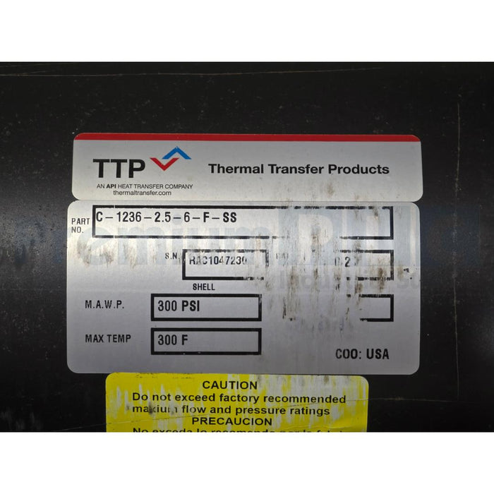 TTP THERMAL TRANSFER PRODUCTS C-1236-2.5-6-F-SS WATER-COOLED OIL COOLER 76631