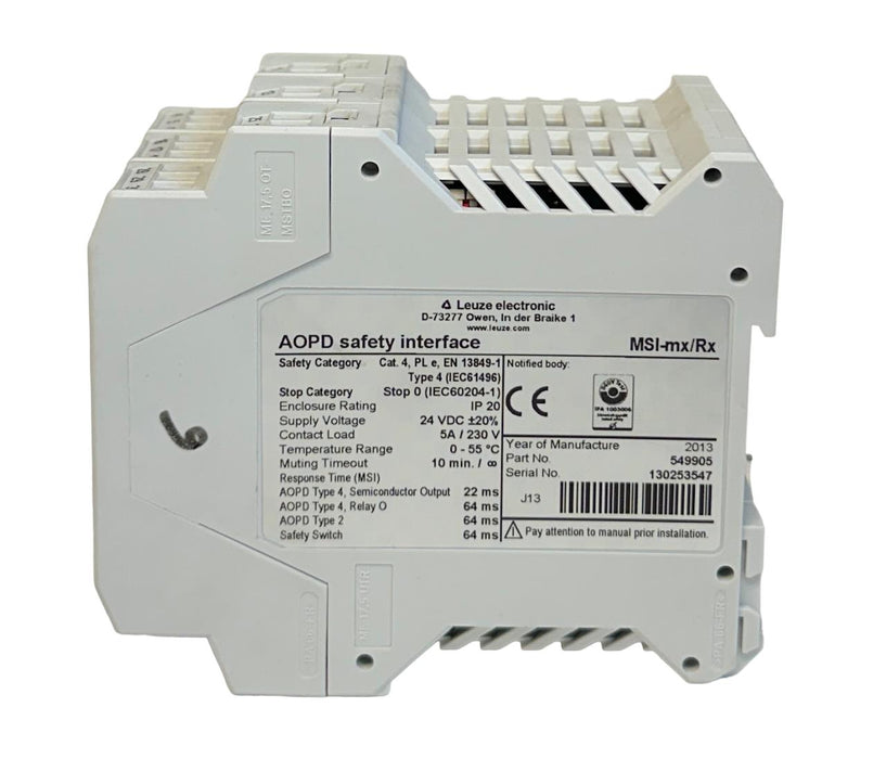 LEUZE MSI-mx/Rx / 549905 LUMIFLEX MSI AODP SAFETY INTERFACE RELAY 24VDC USNP