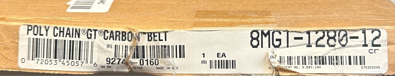 GATES 8MGT-1280-12 / 9274-0160 POLY CHAIN GT CARBON BELT 12mm W 160-TEETH NSMP