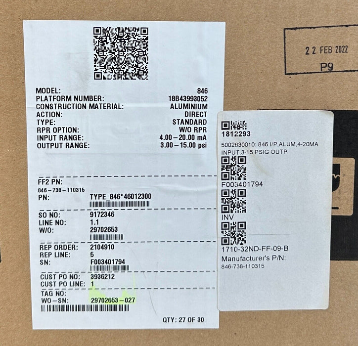 FISHER 846-738-110315 / 18B43993052 Electro-Pneumatic TRANSDUCER TYPE 846 NSMP