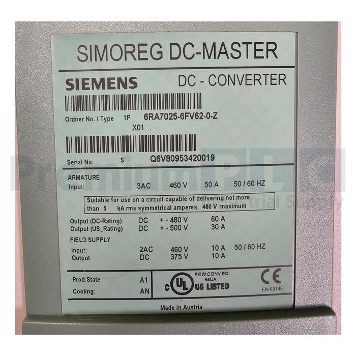 SIEMENS 6RA7025-6FV62-0-Z+X01 SIMOREG DC CONVERTER W/MICROPROCESSOR NSMP