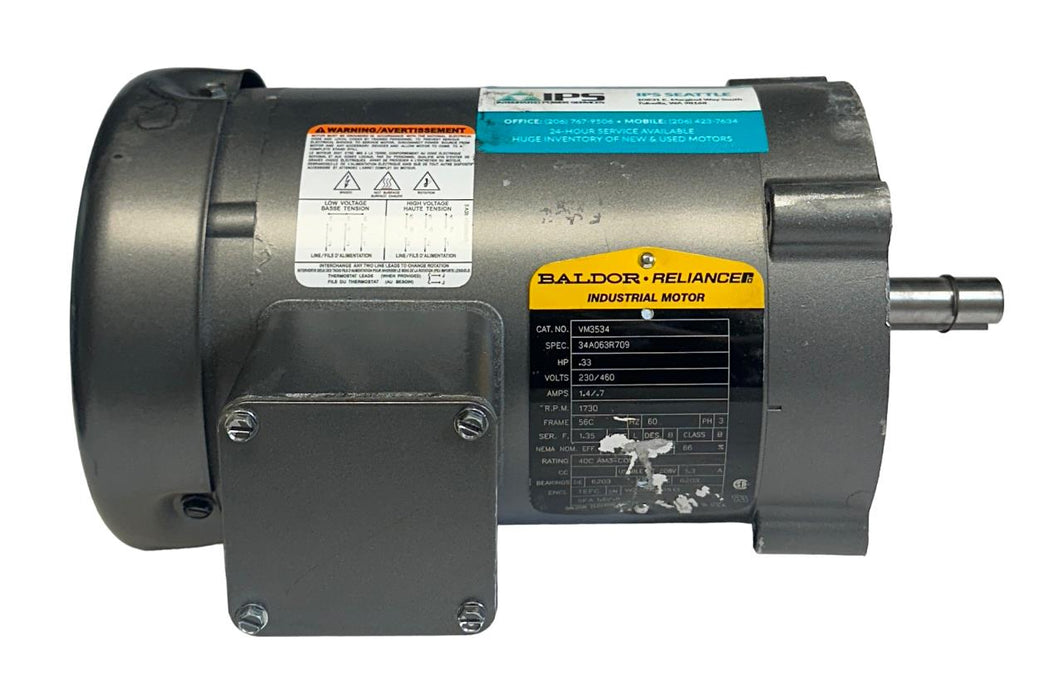 BALDOR RELIANCE VM3534 / 34A063R709 INDUSTRIAL AC MOTOR .33HP 230/460V 56C NSNP