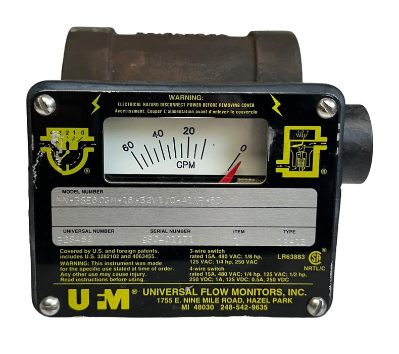 UFM MN-BSE60GM-16-32V1.0-A1NR-6D / B28482 FLOW METER TYPE 12-13 125-480V NSNP