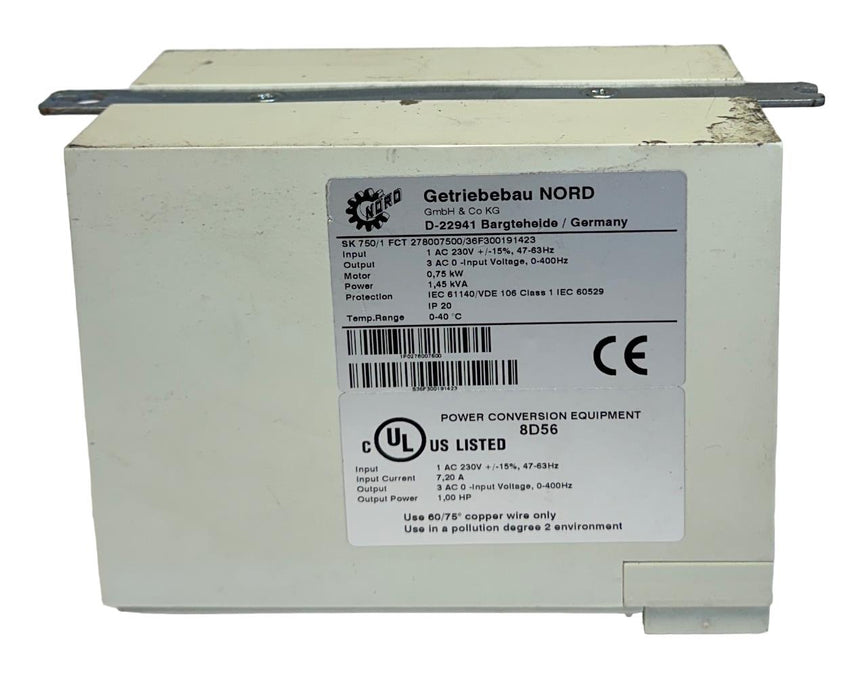 NORD SK 750/1 FCT 278007500/36F300191423 AC DRIVE 230VAC 47-63Hz 0.75kW USNP