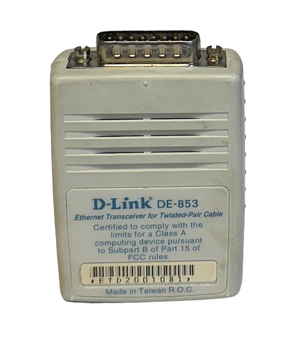 D-Link DE-853 / DE853 TWISTED-PAIR EtherNet TRANSCEIVER RJ-45 CONNECTOR USNP