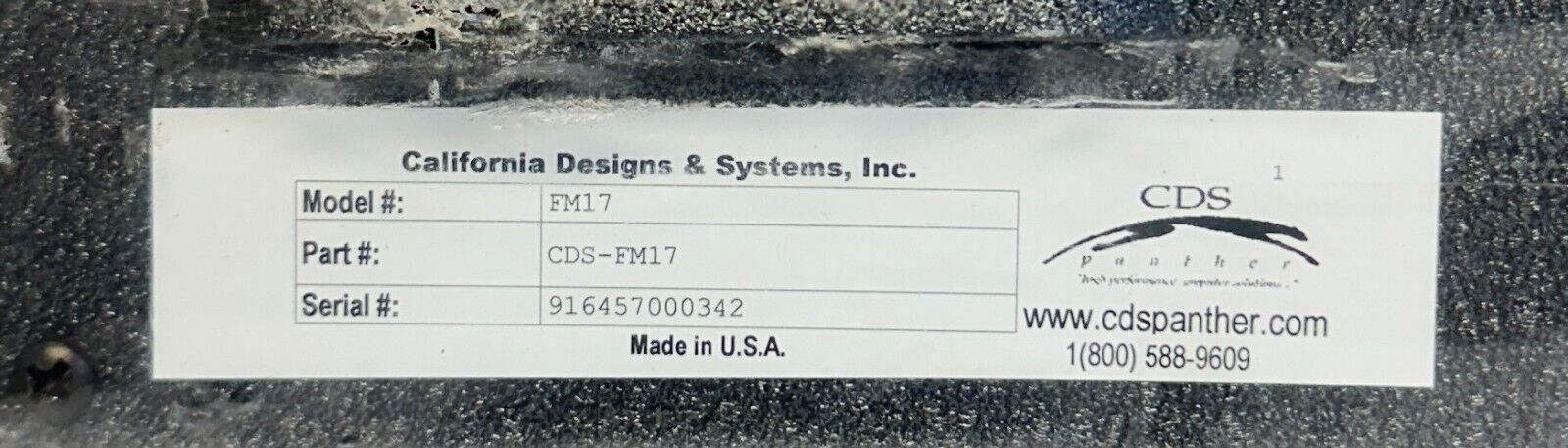 CALIFORNIA DESIGNS & SYSTEMS CDS-FM17 / FM17 PANTHER TOUCH SCREEN 17'' NSNP