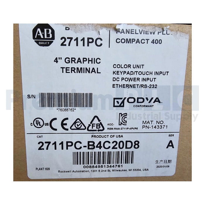 ALLEN BRADLEY 2711PC-B4C20D8 /A PANAELVIEW PLUS 6 400 GRAPHIC TERMINAL 4" NSMP