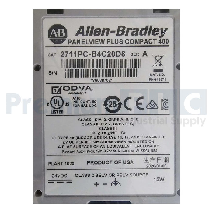ALLEN BRADLEY 2711PC-B4C20D8 /A PANAELVIEW PLUS 6 400 GRAPHIC TERMINAL 4" NSMP