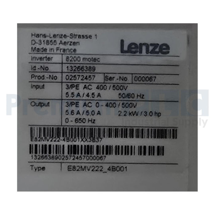 NEW LENZE E82MV222_4B001 E82MV222-4B001XX3837 8200 MOTEC INVERTER 2.2kW 13266389