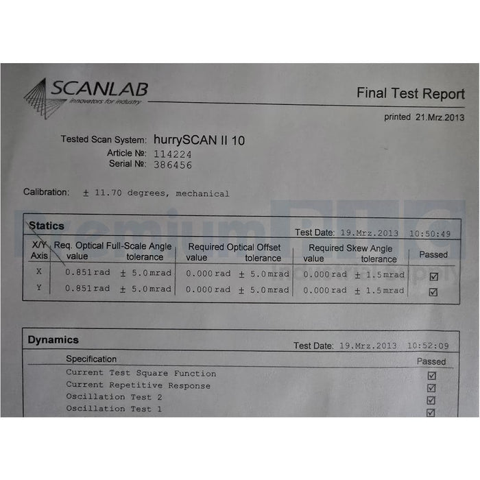 NEW SCANLABS hurrySCAN II 10 LASER GALVANOMETER SCANNER HEAD 532nm 114224 NSMP
