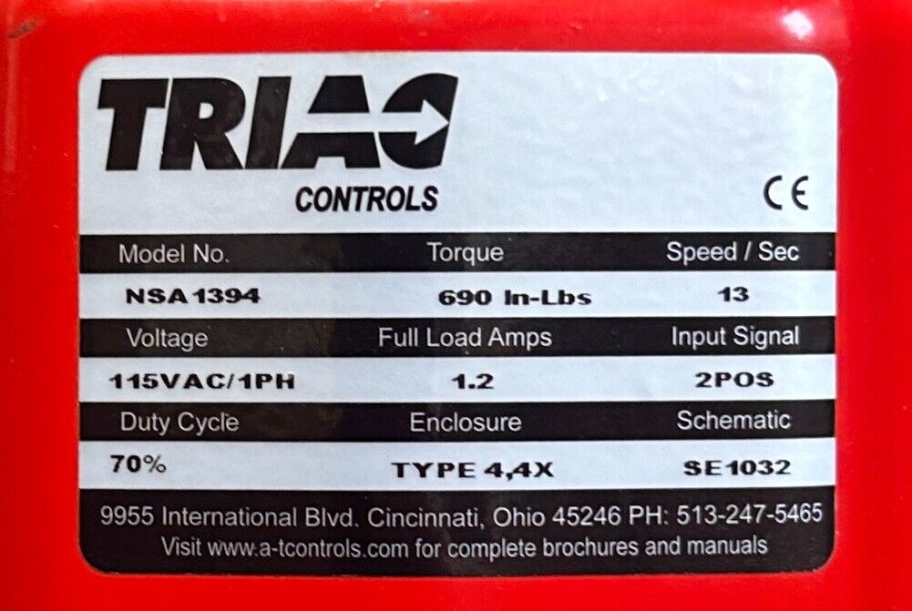 TRIAC CONTROLS WE-690 / NSA1394 ELECTRIC ACTUATOR MOUNTED TO FD9 2'' BALL NSNP