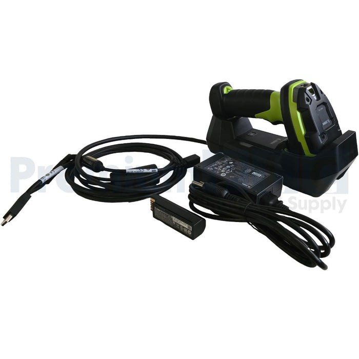 NEW ZEBRA DS3678-SR SCANNER SR/FIPS W/ CHARGING CRADLE, POWER ADAPTER, & BATT.