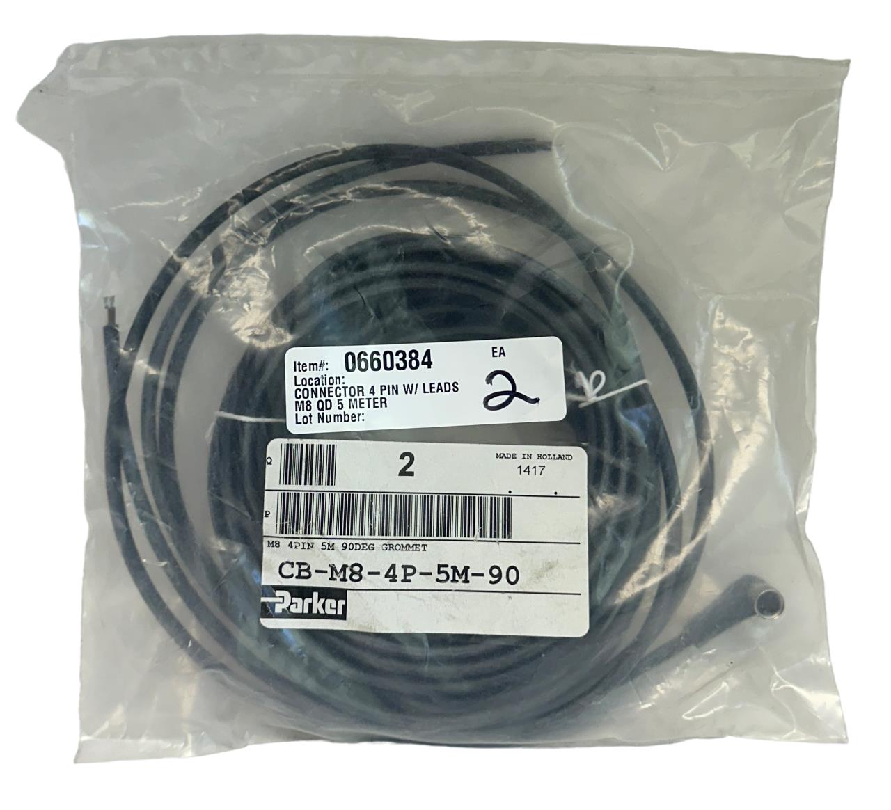 PARKER CB-M8-4P-5M-90 / CBM84P5M90 M8 4-PIN 5M 90DEG GROMMET CONNECTOR NSMP