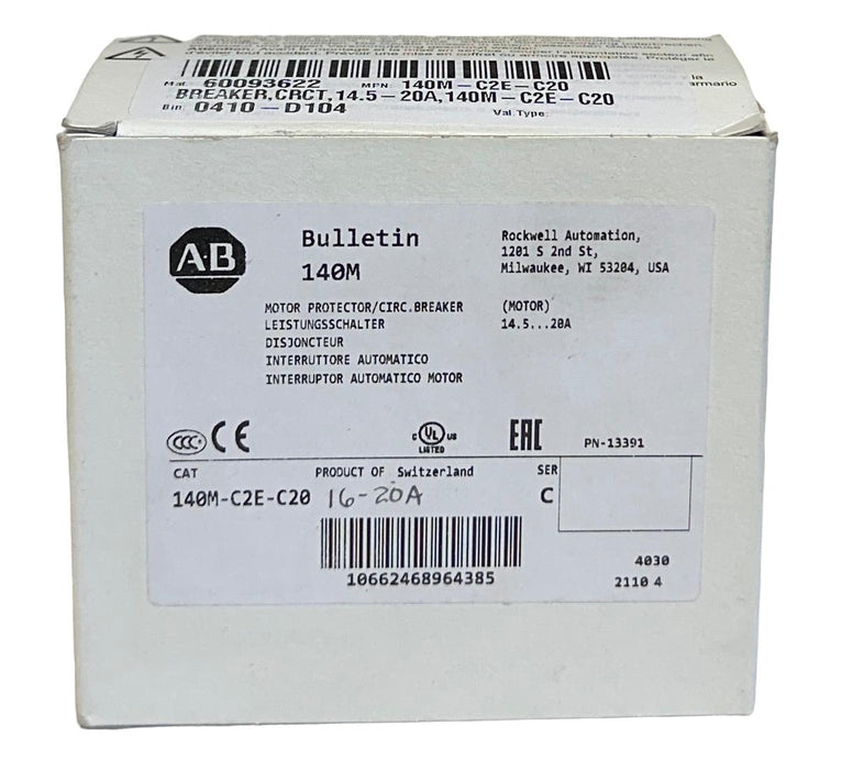 ALLEN BRADLEY 140M-C2E-C20 /C MOTOR PROTECTOR / CIRCUIT BREAKER 14.5-20A NSMP