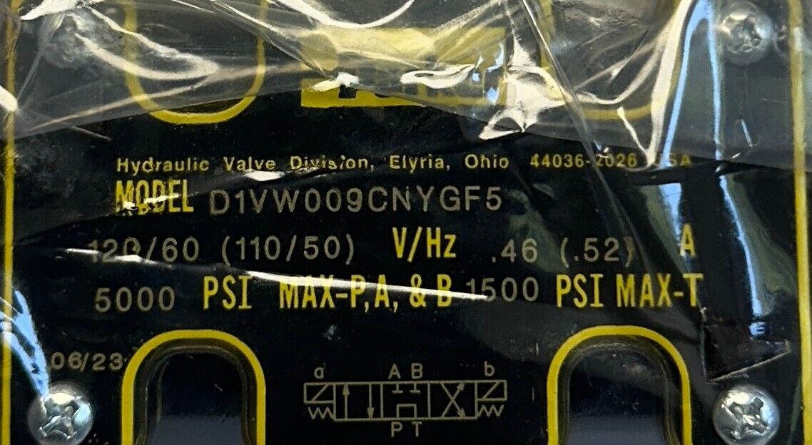 PARKER D1VW009CNYGF5 D1V-SERIES HYDRAULIC DIRECTIONAL VALVE 110/120V 2NMU5 NSNP