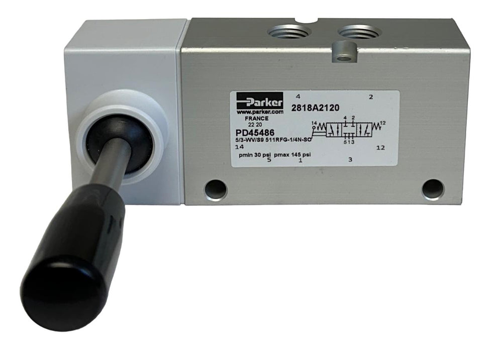 PARKER PD45486 / 2818A2120 VALVE BLOCK 5/3-WV/S9 511RFG-1/4N-SO 30-145PSI NSNP