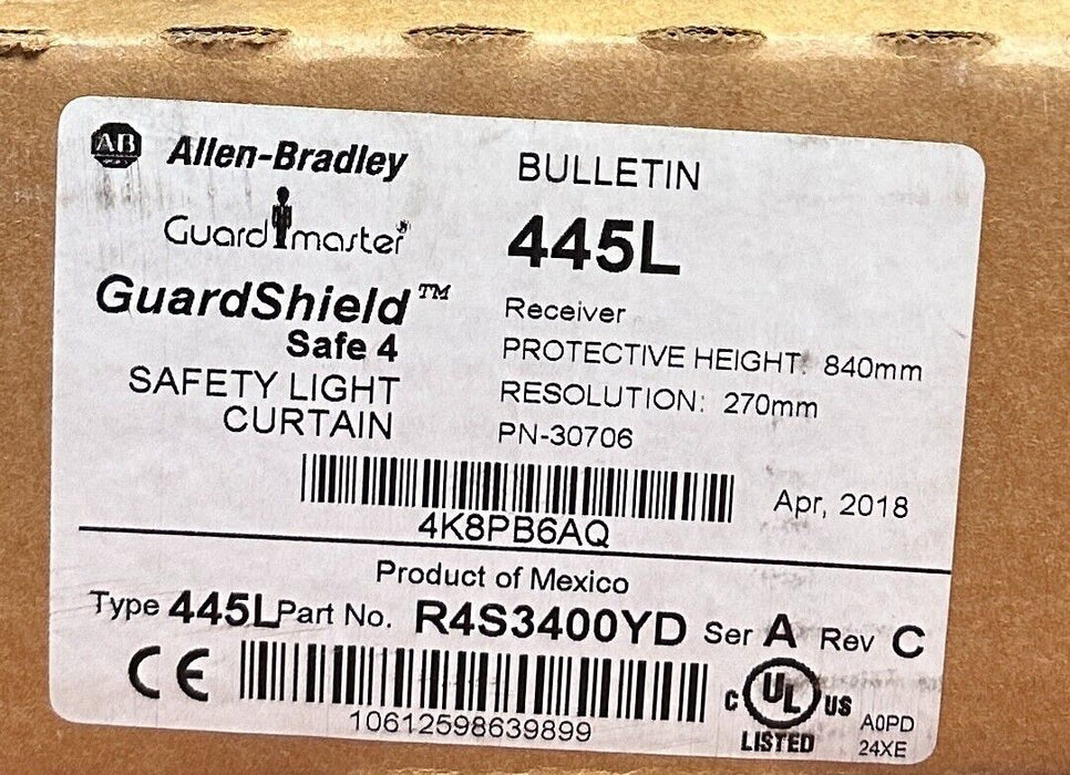 ALLEN BRADLEY 445L-R4S3400YD /A GuardShield Safe 4 LIGHT CURTAIN RECEIVER NSFS