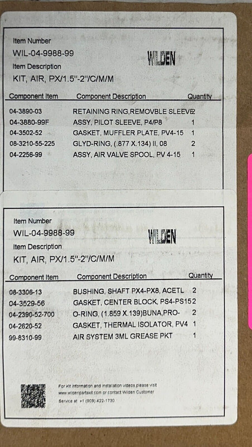 WILDEN WIL-04-9988-99 / WIL04998899 PUMP REPAIR KIT AIR PX/1.5''-2''/C/M/M NSFS