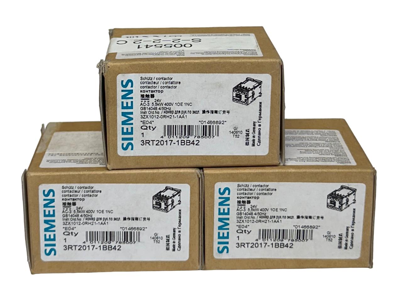 3 SIEMENS 3RT2017-1BB42 / 3RT20171BB42 SIRIUS CONTACTORS 24VDC 5.5kW/400V NSMP