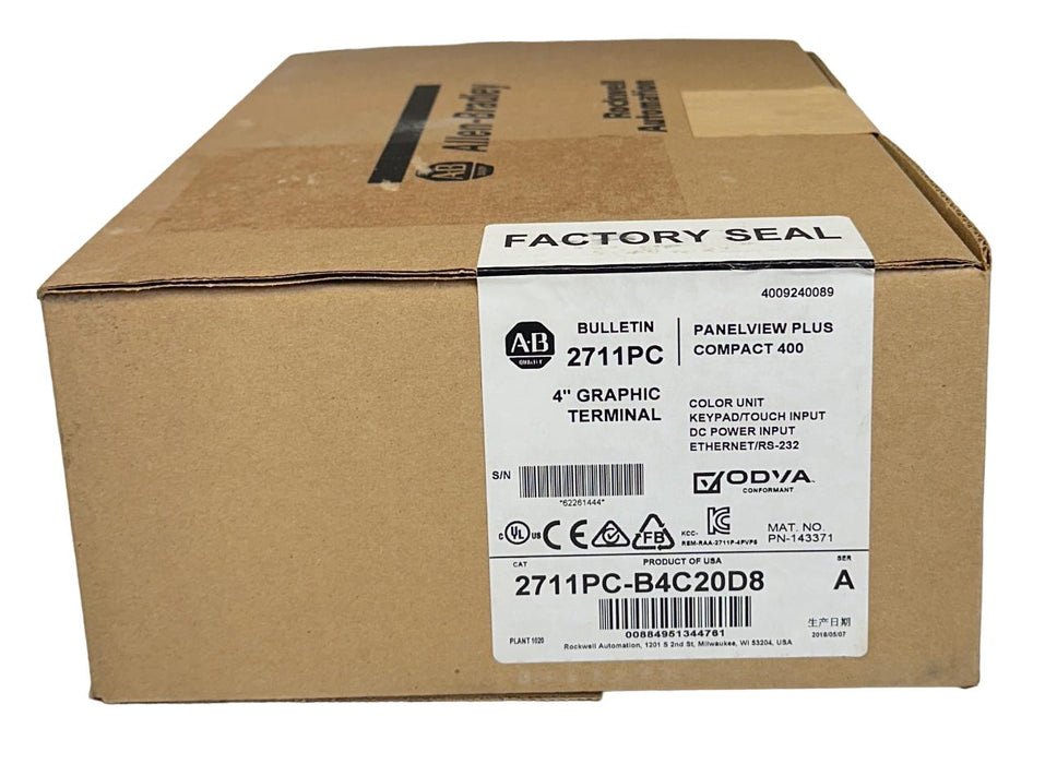 ALLEN BRADLEY 2711PC-B4C20D8 /A PanelView Plus COMPACT 400 KEY/TOUCH ENet NSFS