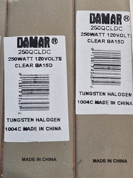 LOT OF 10 NEW DAMAR 01801303658 QUARTZ-CAPSULE HALOGEN LAMPS 250QCLDC