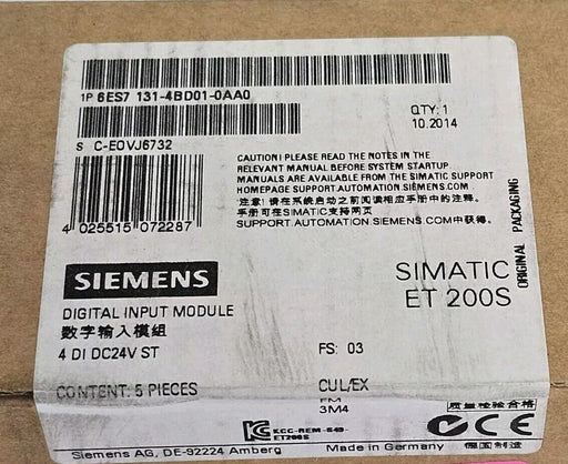 NEW SIEMENS 6ES7131-4BD01-0AA0 DIGITAL INPUT MODULES 6ES71314BD010AA 5-PER PACK