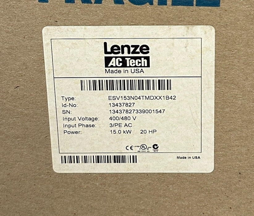 LENZE AC TECH 13437827 / ESV153N04TMD SMVector DRIVE 15kW/20HP 400/480V 3PH NSFS