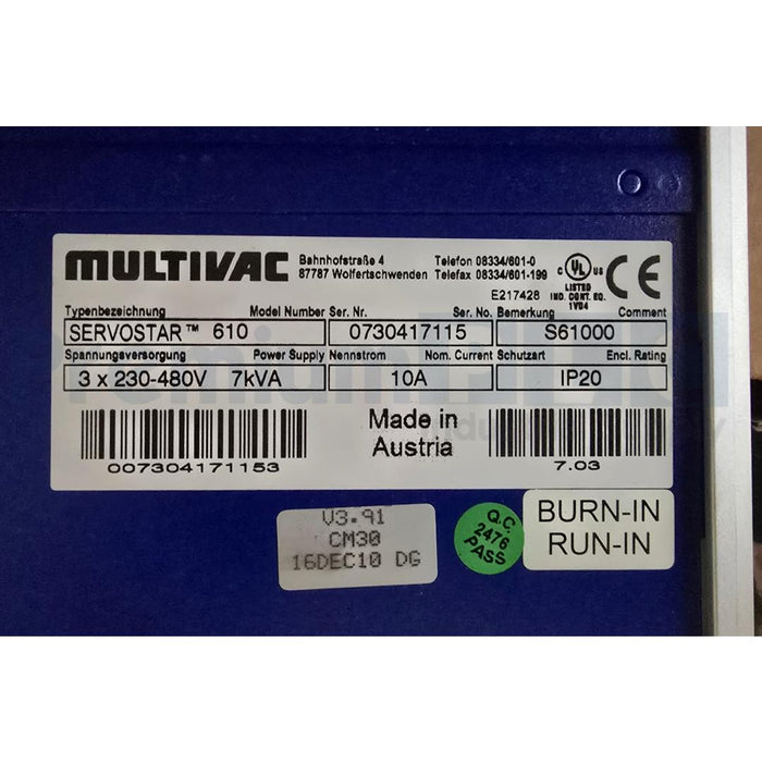 NEW MULTIVAC KOLLMORGEN SERVOSTAR 610 S61000 SERVO AMPLIFIER 3 X 230/480V NSMP