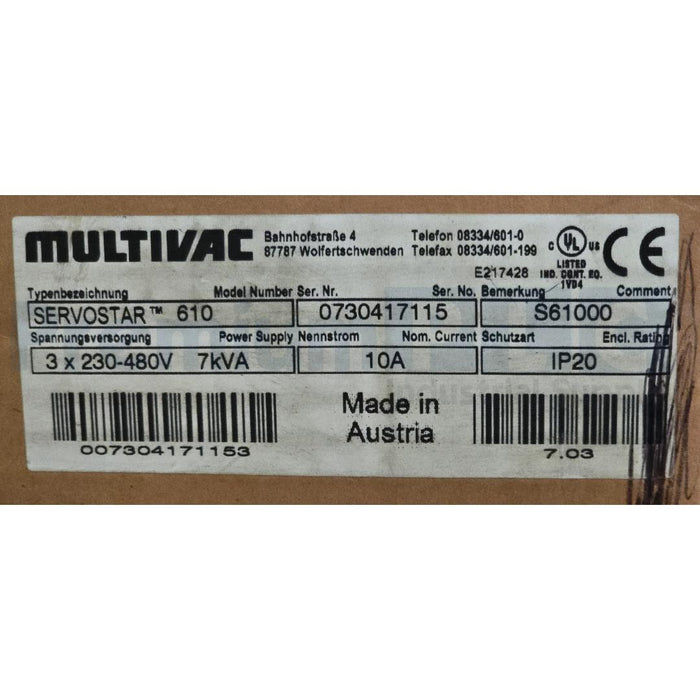 NEW MULTIVAC KOLLMORGEN SERVOSTAR 610 S61000 SERVO AMPLIFIER 3 X 230/480V NSMP