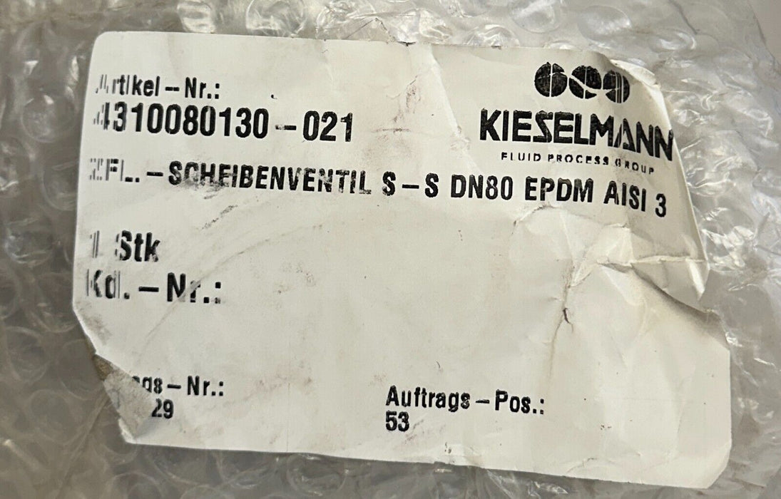 KIESELMANN 4310080130-021 / 4310080130021 FLANGED BUTTERFLY VALVE 3'' SS NSNP