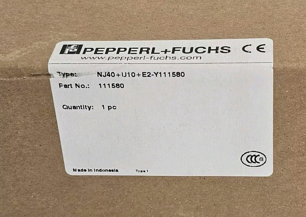 NIB PEPPERL+FUCHS NJ40+U10+E2-Y111580 INDUCTIVE SENSOR PART NO. 111580