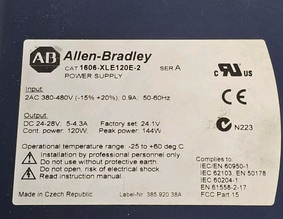 ALLEN BRADLEY 1606-XLE120E-2 POWER SUPPLY 1606XLE120E2 SER. A