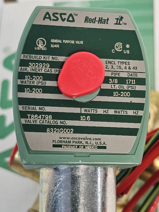 NIB ASCO 8321G002 SOLENOID VALVE 24/DC 3/8'' 3W 8321-G002-24DC