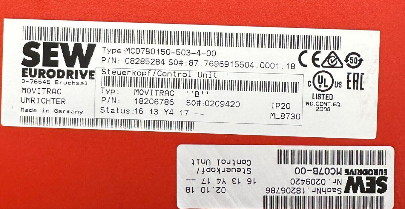 SEW MDX60A0150-503-4-00 / MC07B0150-503-4-00 MOVITRAC 08227136 08285284 3PH NSNP