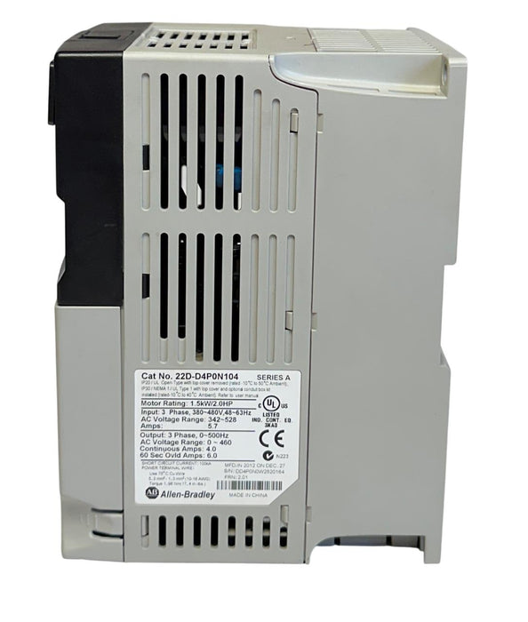 ALLEN BRADLEY 22D-D4P0N104 /A PowerFlex 40P AC DRIVE 1.5kW/2.0HP 3PH 5.7A USNP