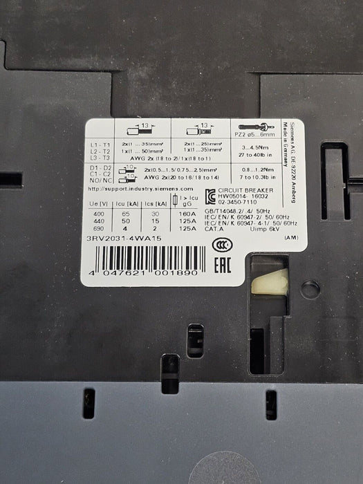 NIB SIEMENS 3RV2031-4WA15 CIRCUIT BREAKER 42-52A 3RV20314WA15