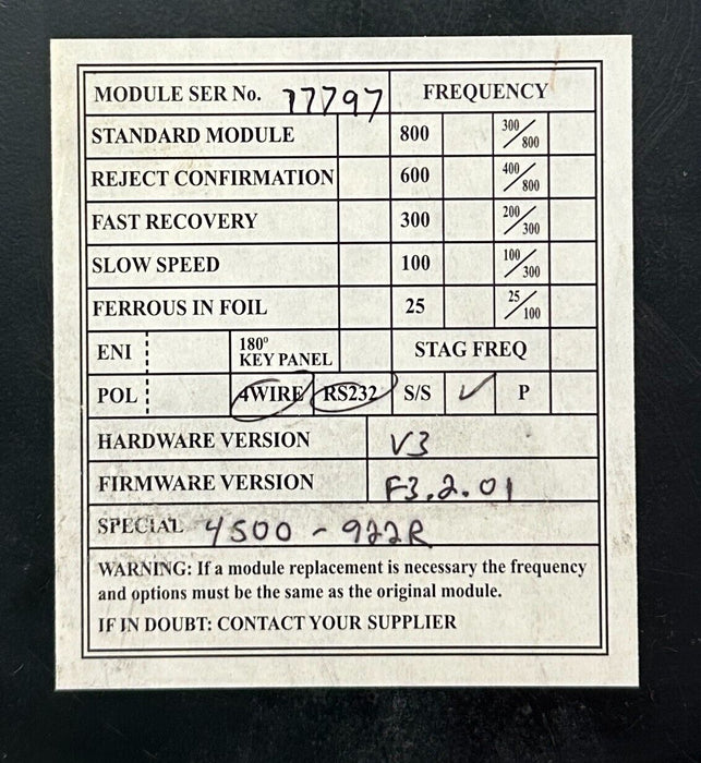 METTLER TOLEDO 4500-922R / 4500922R SAFELINE METAL DETECTOR HEAD CONTROL USNP