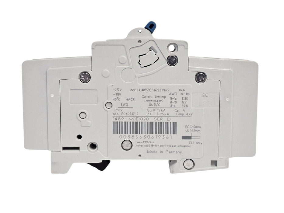 NIB ALLEN BRADLEY 1489-M1D020 CIRCUIT BREAKER SER. D 1489M1D020