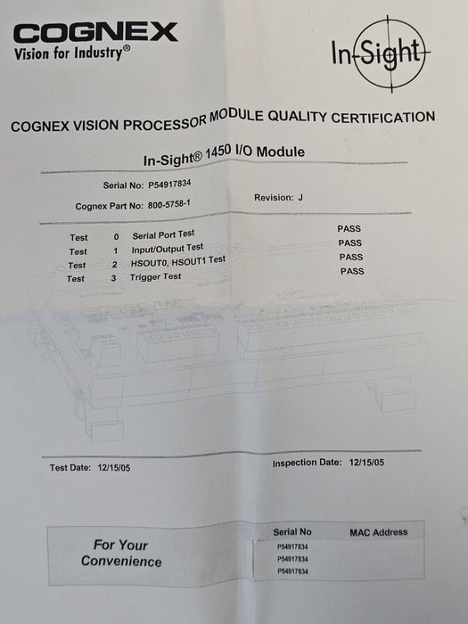 NIB COGNEX 800-5758-1J I/O IN-SIGHT EXPANSION MODULE