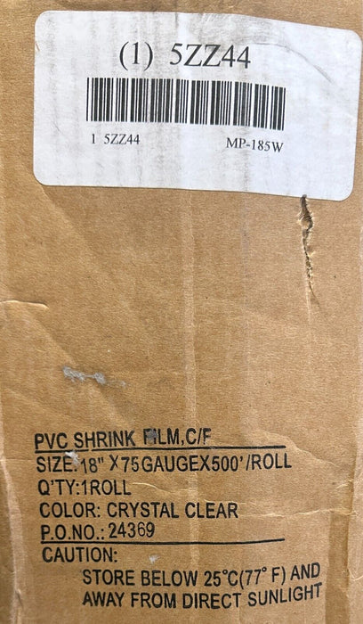 MIDWEST PACIFIC MP-185W / MP185W PVC SHRINK FILM 18''x75 GAUGE 500FT 5ZZ44 NSMP