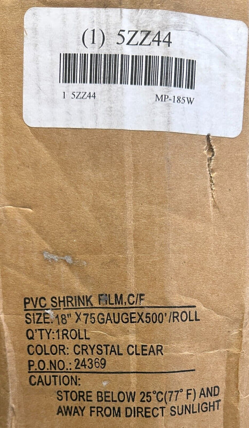 MIDWEST PACIFIC MP-185W / MP185W PVC SHRINK FILM 18''x75 GAUGE 500FT 5ZZ44 NSMP
