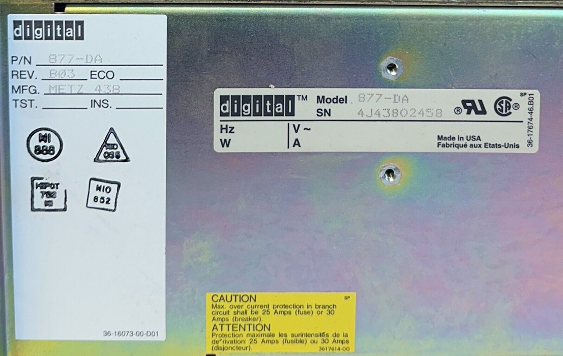 DEC DIGITAL 877-DA / 877DA POWER DISTRIBUTION UNIT POWER SUPPLY 120V 24A USNP