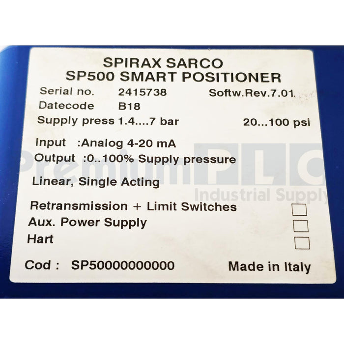 NEW SPIRAX SARCO SP500 SMART POSITIONER 78375901000  COD: SP50000000000 NSMP