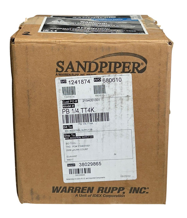 WARREN RUPP SANDPIPER PB1/4,TT4K / PB14TT4K / PB1/4 DIAPHRAGM PUMP 100PSI NSMP