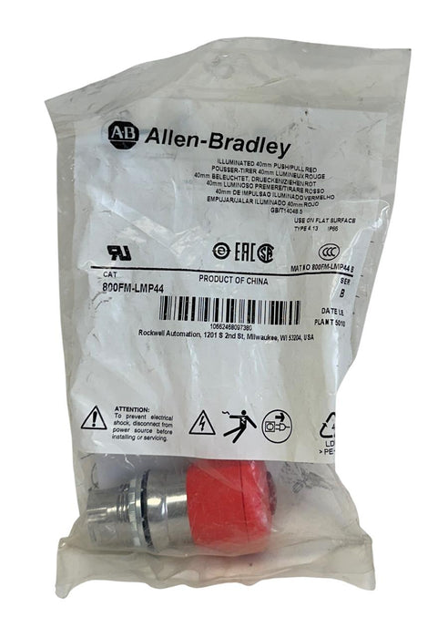 2 ALLEN BRADLEY 800FM-LMP44 /B ILLUMINATED 40mm PUSH-PULL RED PUSH BUTTONS NSFS