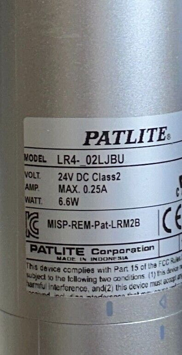 PATLITE LR4-402LJBU-RYGB / LR4402LJBURYGB SIGNAL TOWER STACK LIGHT 24VDC NSMP