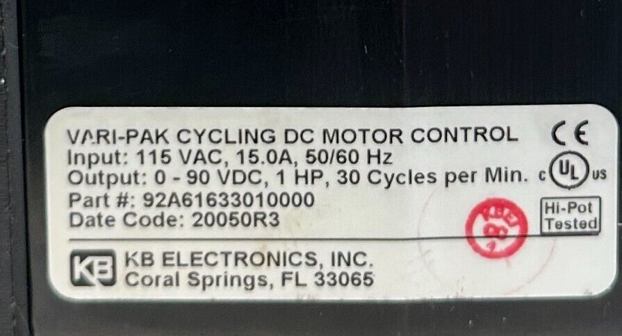 KB ELECTRONICS CAMCO 92A61633010000 VARI-PAK DC MOTOR SPEED CONTROL 1HP USNP